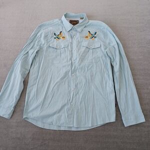 Howler Brothers Gaucho Pearl Snap Shirt Mens L Aqua Embroidered Pelicans Western